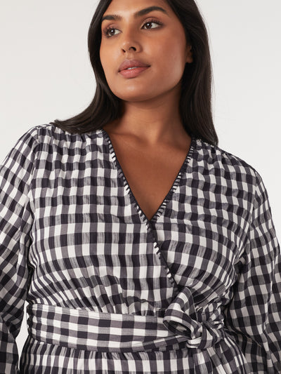 The Textured Gingham Wrap Dress - Commonry